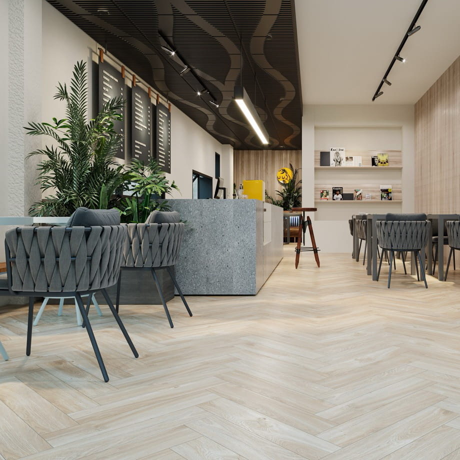 Кварцвинил CronaFloor H002 Дуб Ницца Herringbone в интерьере 2