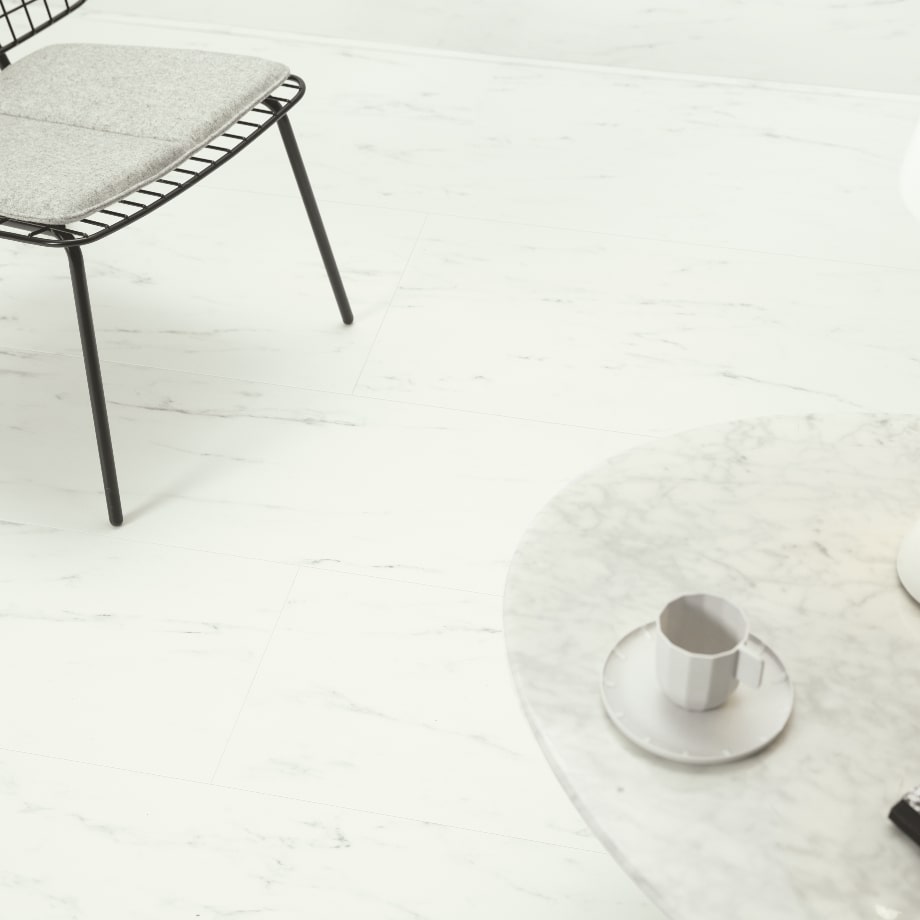 Кварц виниловый пол Quick-Step Alpha Oro AVSTU40136 Мрамор Каррарский Белый в интерьере 2