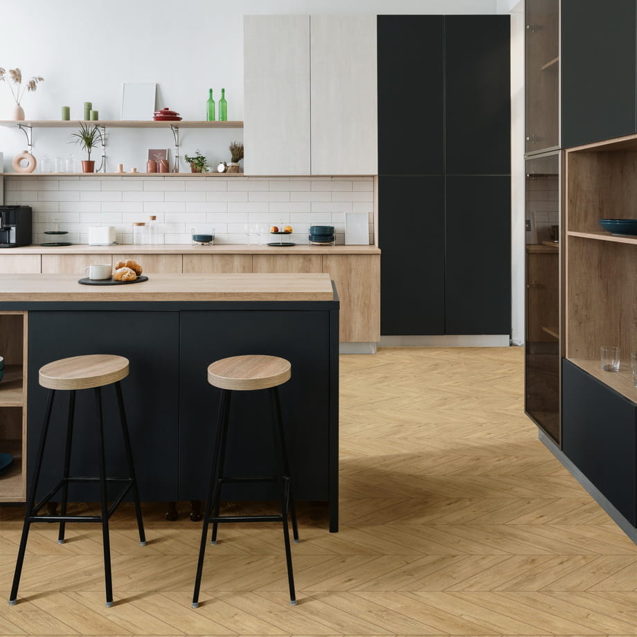 Кварцвинил SPC Floor Waterloo 1010 Aberhof Chevron в интерьере