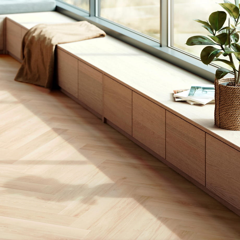 Виниловый пол BerryAlloc Orlando 60002244 Zenn Click Comfort 55 Herringbone в интерьере крупным планом